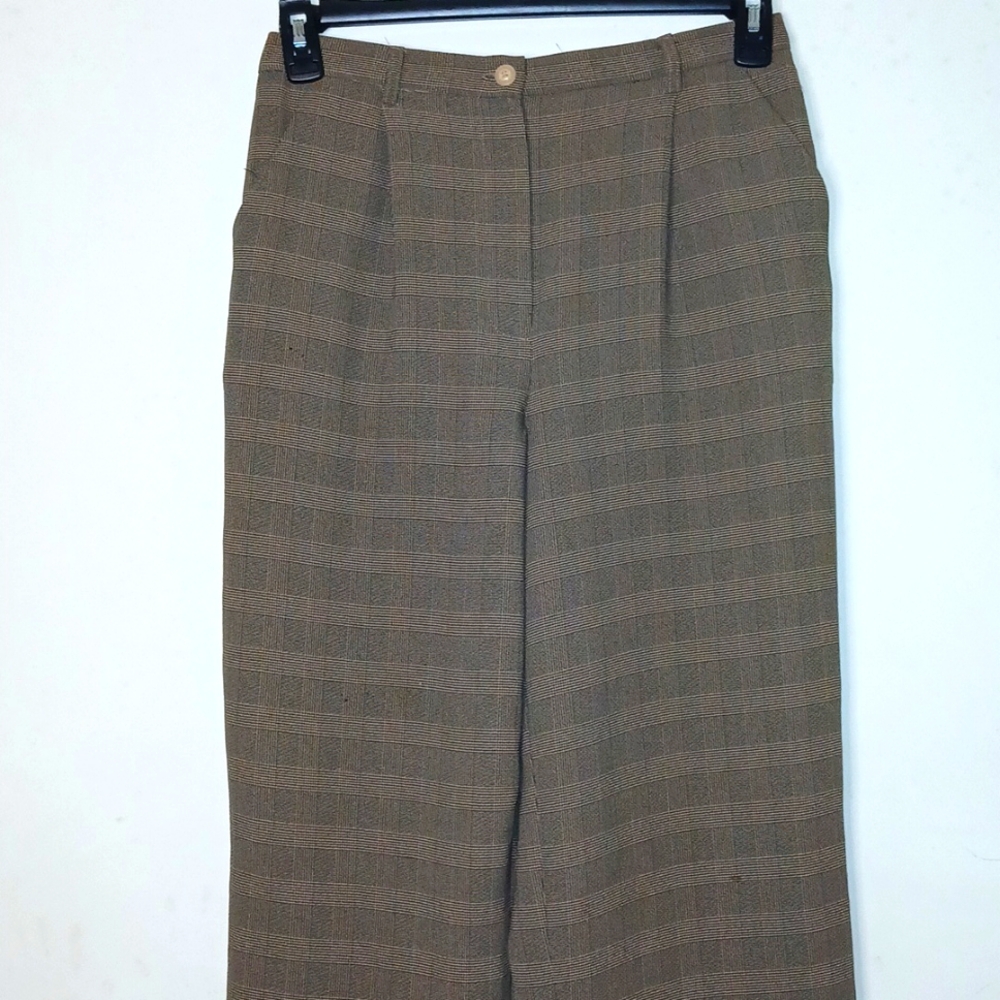 Emma James Beige & Black Micro-Plaid Poly Wide Leg | Size: 8